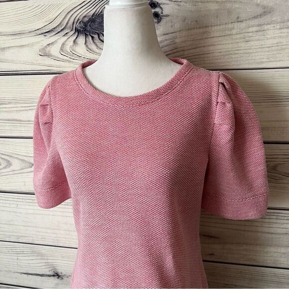 Talbots Pink Textured Knit Puff Sleeve Crewneck Sweater Top - Picture 5 of 10